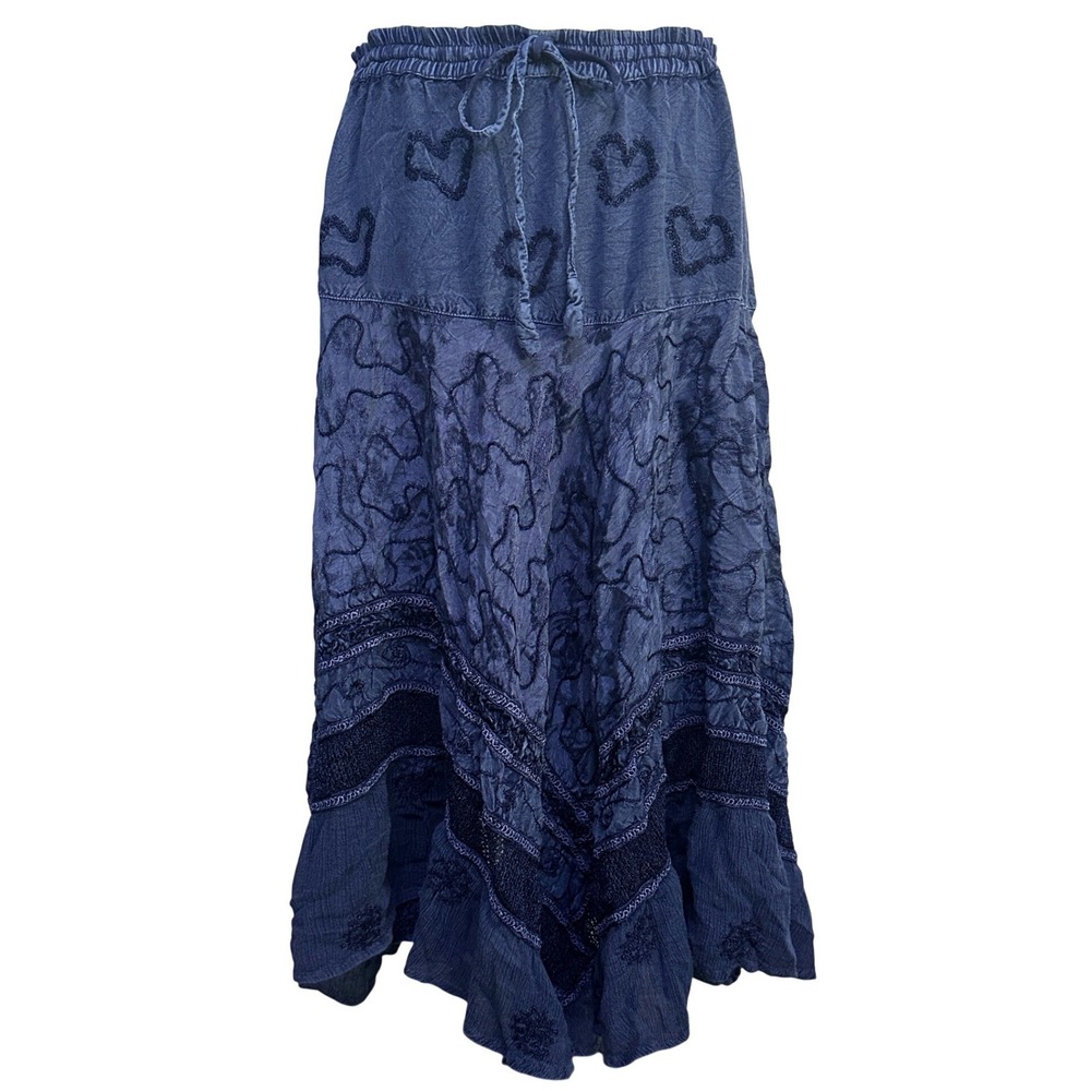 Coldwater Creek Embroidered Boho Skirt M Indigo Whimsigoth Festival Fairy Grunge
